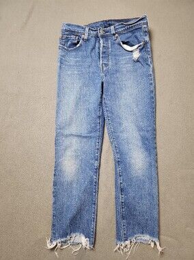 Levi's 501 Jeans W28 Distressed Raw Hem Straight Leg Sz 28 Cropped
